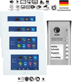 Preview: 4 Familien Video Türsprechanlage Touchscreen&Videospeicher DT49+DT607RFID 170° Fischaugenkamera Aufputz