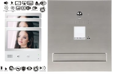 3x DX471 WIFI Video Türsprechanlage 7“ TFT FARBE LCD 2 DRAHT+ 1-EFH DT607ID RFID 2MP Farb Fischaugenkamera + Durchwurfbriefkasten