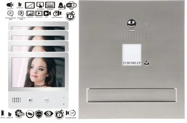 4x DX471 WIFI Video Türsprechanlage 7“ TFT FARBE LCD 2 DRAHT+ 1-EFH DT607ID RFID 2MP Farb Fischaugenkamera + Durchwurfbriefkasten