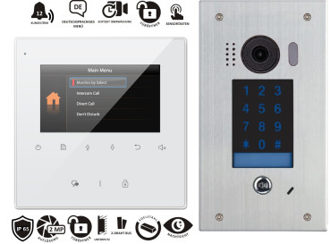 1 Familienhaus Gegensprechanlage mit Video 4,3" Monitor ZD437 und DT611F/KP mit 170° Fischaugenkamera und Touch Keypad
