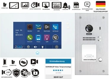 Video Türsprechanlagen Set für Einfamilienhaus mit Bildspeicher und Touchscreen