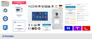 Werbebanner Testergebnisse Eurosklep Video Türsprechanlagen für Mehrfamilienhäuser mit 2 Draht BUS Videosprechanlage