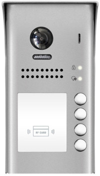 Preview: DT607 Aufputz Außenstelle aus Aluminium für 4 Familienhaus mit RFID und Fischaugenkamera