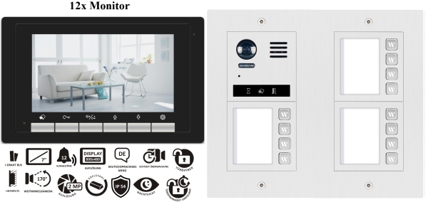 12 Familienhaus Video Türsprechanlage ZD17+DT821 KEYPAD RFID 2MP Fischaugen Weitwinkel Farbkamera