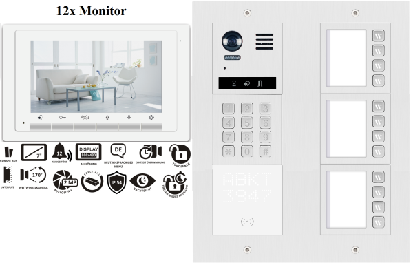 12 Familienhaus Video Türsprechanlage ZD17+DT821 KEYPAD RFID 2MP Fischaugen Weitwinkel Farbkamera