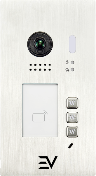 Unterputz Außenstation EV622F-S3 aus Edelstahl mit drei Klingeltasten, RFID Leser und 170 Grad Starlight Kamera für 3 Parteien Videotürsprechanlage