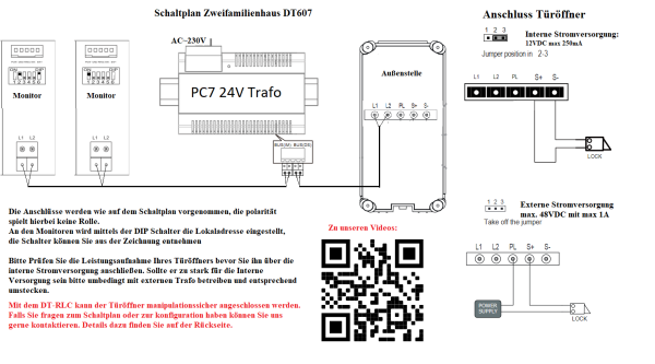 2 Familien 2 Draht Bus Video Türsprechanlage Aufputz ZD437+DT607
