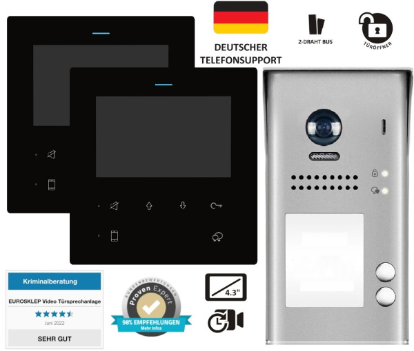 Videotürsprechanlage für 2 Familienhaus Aufputz mit RFID Türöffner und 2 Monitoren Videotürsprechanlage für 2 Familienhaus Aufputz mit RFID Türöffner und 2 Monitoren
